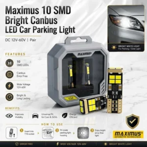 Maximus 10 SMD Bright Canbus LED Car Parking Light T10 DC 12V–60V Pair
